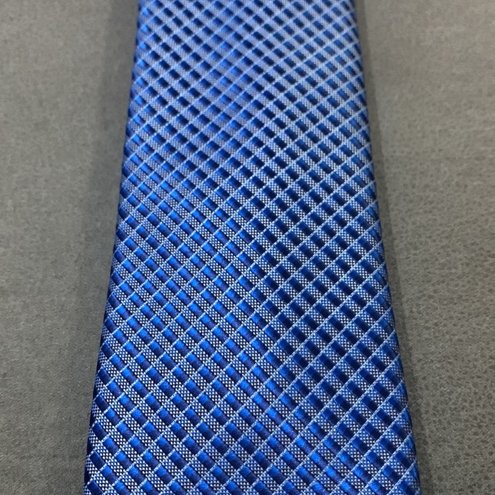 Checked Patterned Tie (Blue) - Picture 3 of 9
